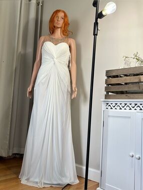 Elegant Ivory Beaded Neckline Evening Dress